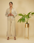 Ivory Gold Jacket And Pants With Bustier - indian wear for women
