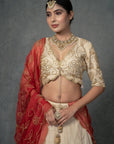 Ivory Gold & Rose Red Lehenga Set - ivory lehenga USA