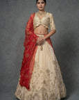 Ivory Gold & Rose Red Lehenga Set - ivory lehenga USA