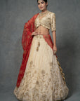 Ivory Gold & Rose Red Lehenga Set - ivory lehenga USA