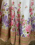 Ivory Hand Painted Organza Lehenga Set With Mirror Work Blouse - painted lehenga