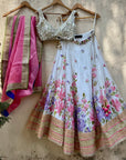 Ivory Hand Painted Organza Lehenga Set With Mirror Work Blouse - painted lehenga