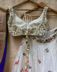 Ivory Hand Painted Organza Lehenga Set With Mirror Work Blouse - painted lehenga