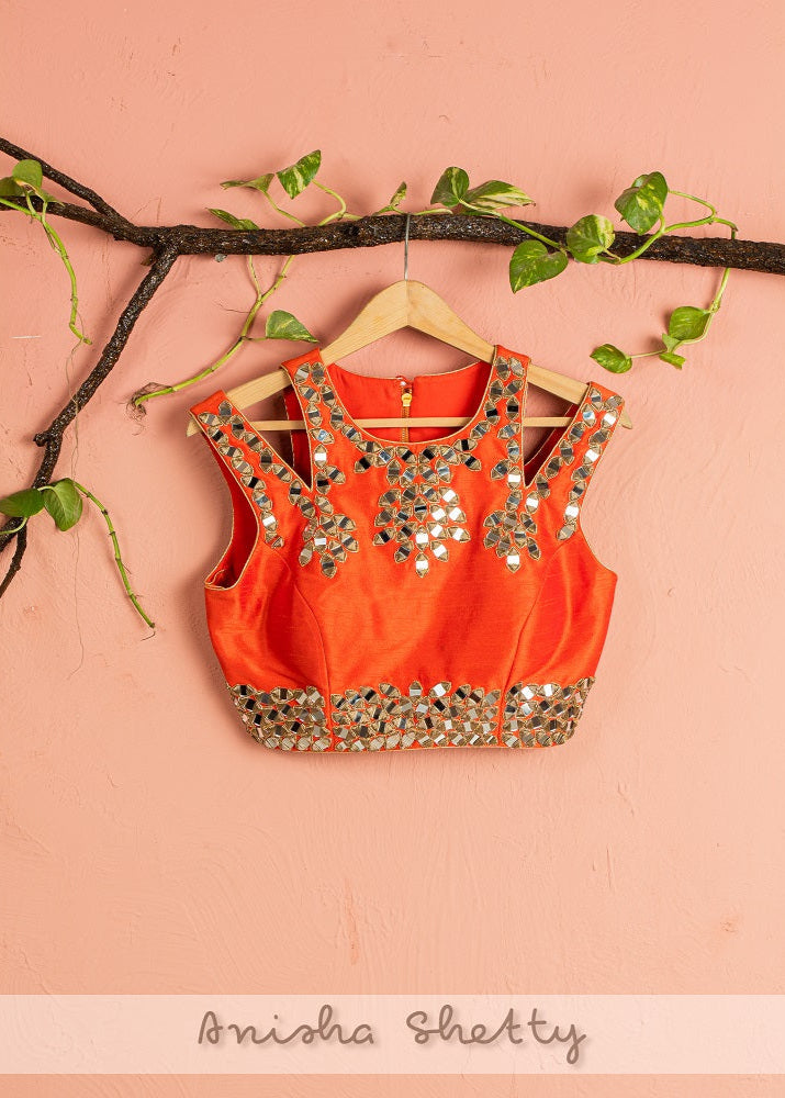 Ivory Lehenga With Orange Mirror Blouse Dupatta - ivory lehenga