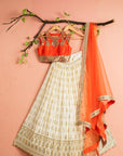 Ivory Lehenga With Orange Mirror Blouse Dupatta - ivory lehenga