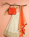 Ivory Lehenga With Orange Mirror Blouse Dupatta - ivory lehenga