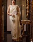Ivory Organza And Gajji Silk Saree Set - silk saree