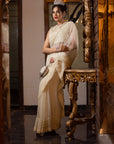 Ivory Organza And Gajji Silk Saree Set - silk saree