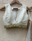 Ivory Ruffle Lehenga And Raw Silk Blouse Set - ivory lehenga set