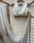 Ivory Ruffle Lehenga And Raw Silk Blouse Set - ivory lehenga set