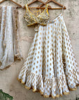 Ivory Ruffle Lehenga Set With Yellow Mirror Work Blouse - ruffle lehenga set