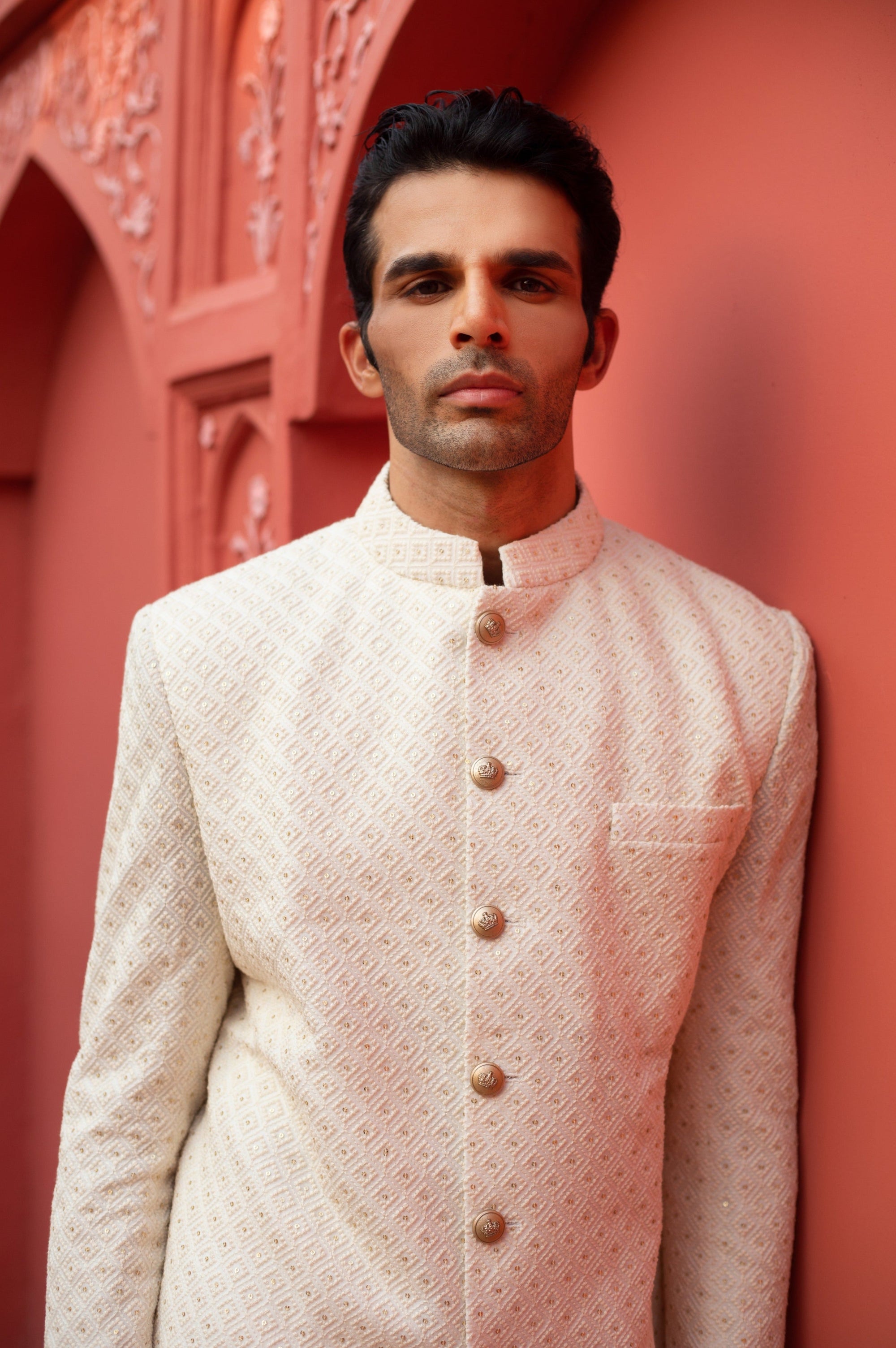 Ivory Sherwani with White Pants - sherwani USA