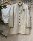 Ivory Silk Brocade Sherwani - sherwani