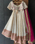 Ivory Thread And Mirror Work Lehenga Set With Fuchsia Accent - lehenga choli