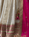 Ivory Thread And Mirror Work Lehenga Set With Fuchsia Accent - lehenga choli