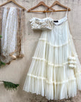 Ivory Tier Lehenga And Bustier Set - lehenga