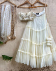 Ivory Tier Lehenga And Bustier Set - lehenga