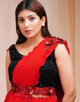 Jet Black Drape Ready To Wear Saree - black saree