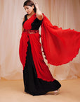 Jet Black Drape Ready To Wear Saree - black saree