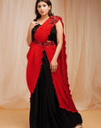 Jet Black Drape Ready To Wear Saree - black saree