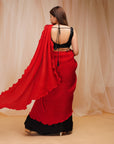 Jet Black Drape Ready To Wear Saree - black saree