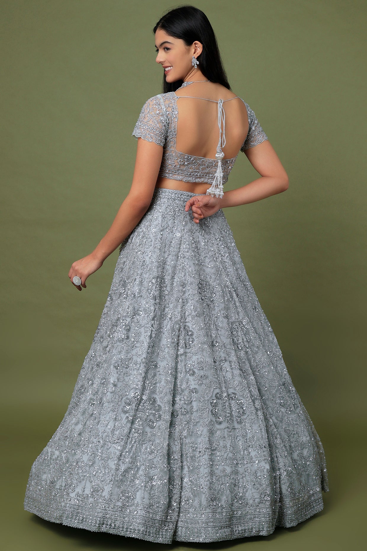 Kahkashan Grey Lehenga - indian designer lehenga