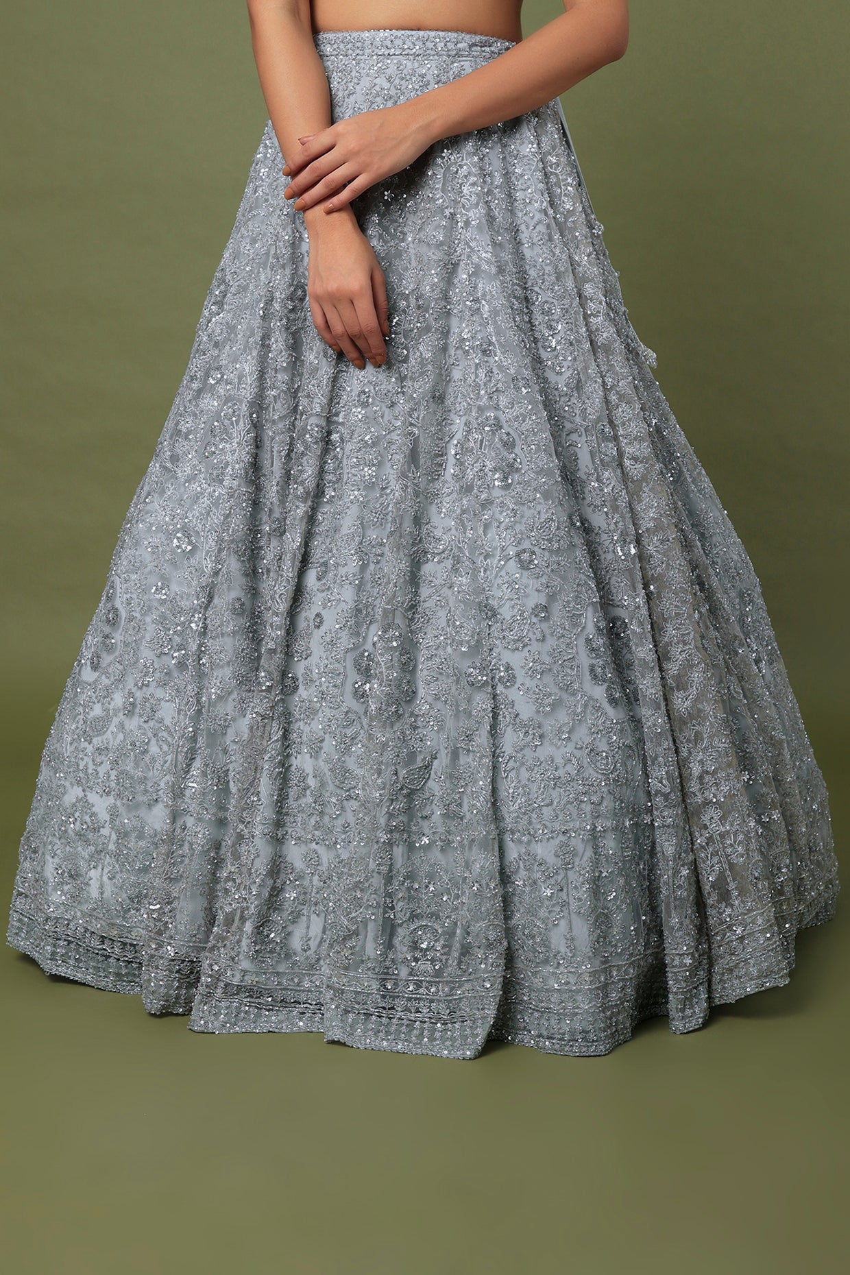 Kahkashan Grey Lehenga - indian designer lehenga
