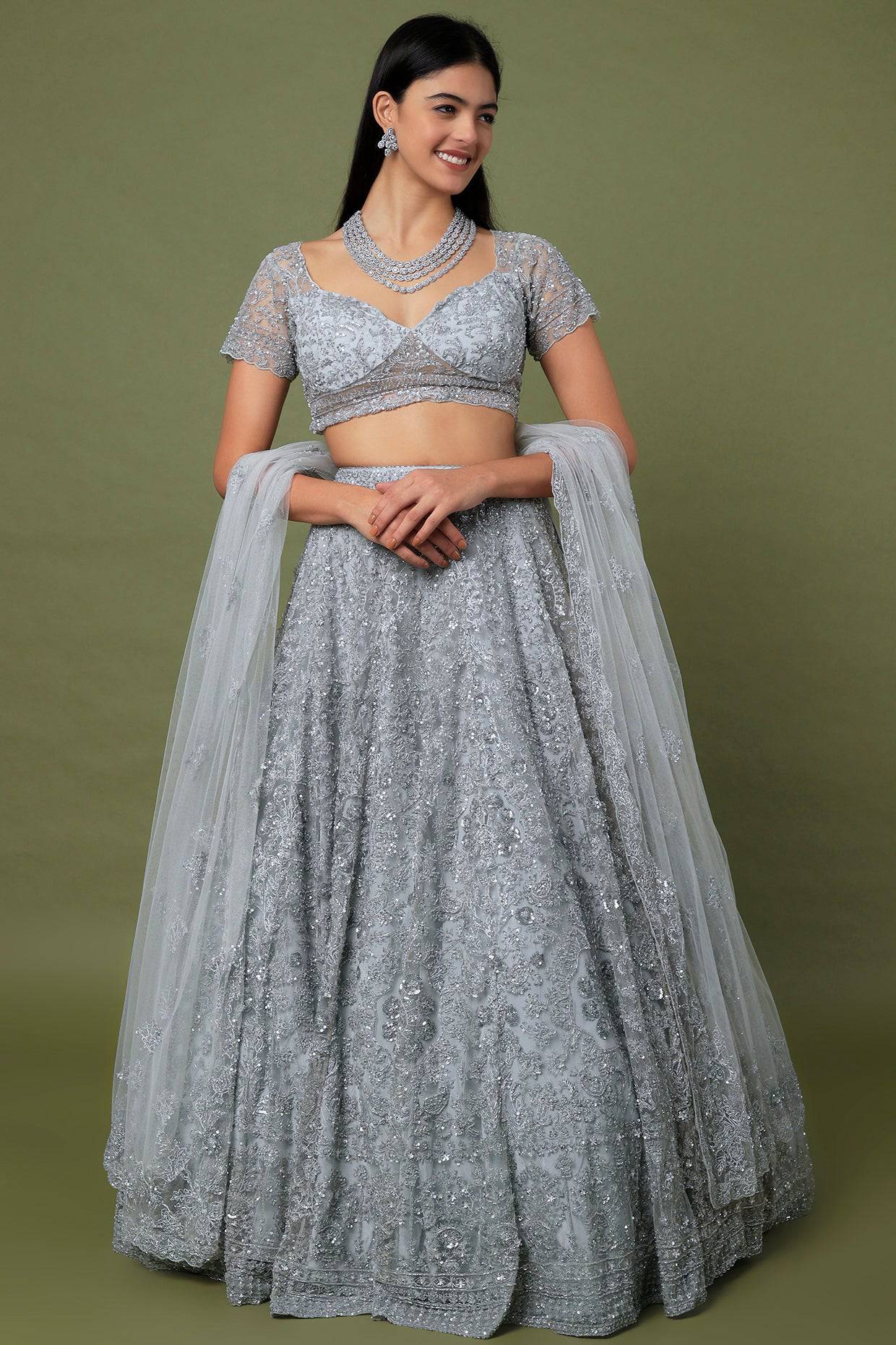 Kahkashan Grey Lehenga - indian designer lehenga