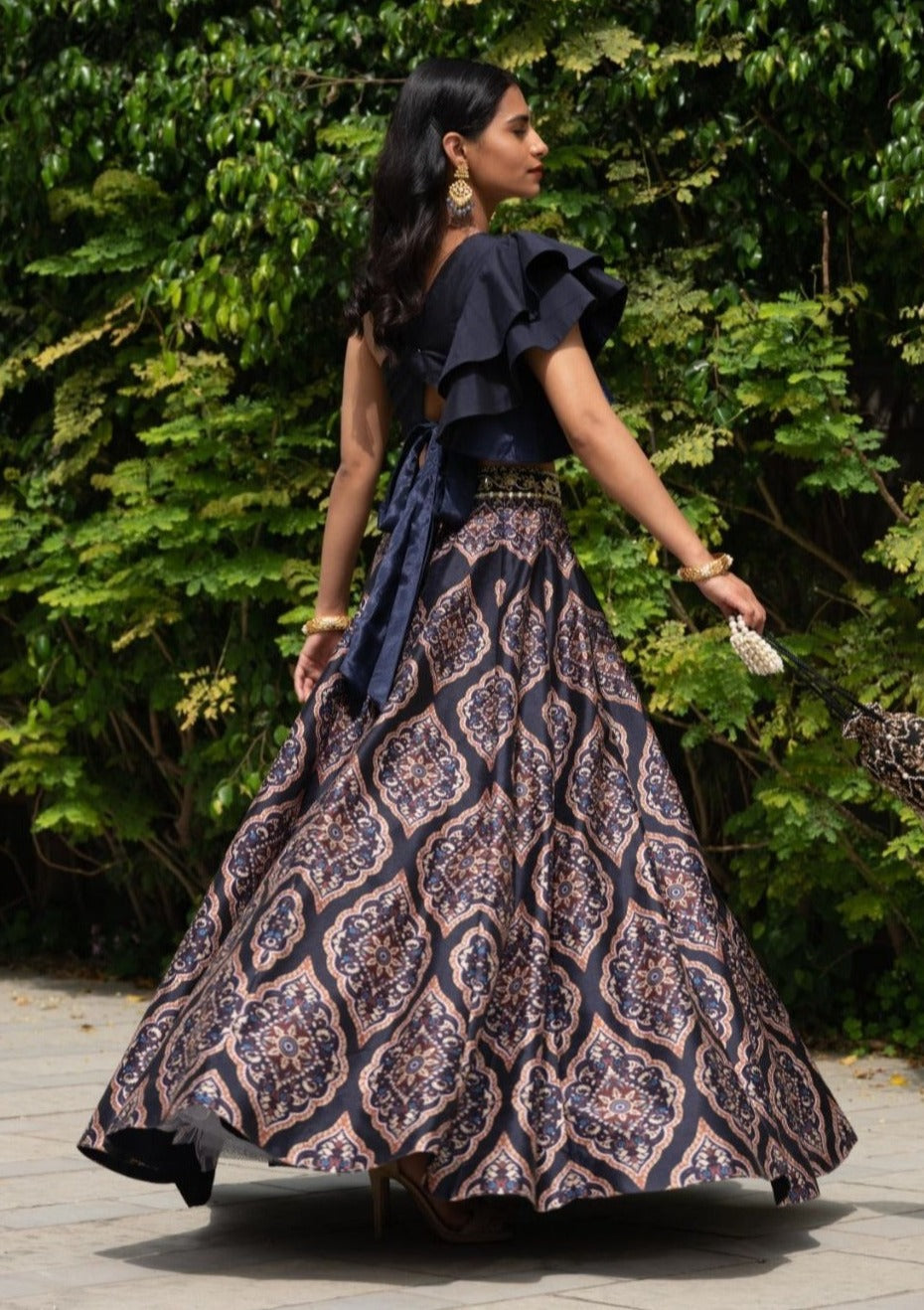 Keya Printed Lehenga Set - black lehenga