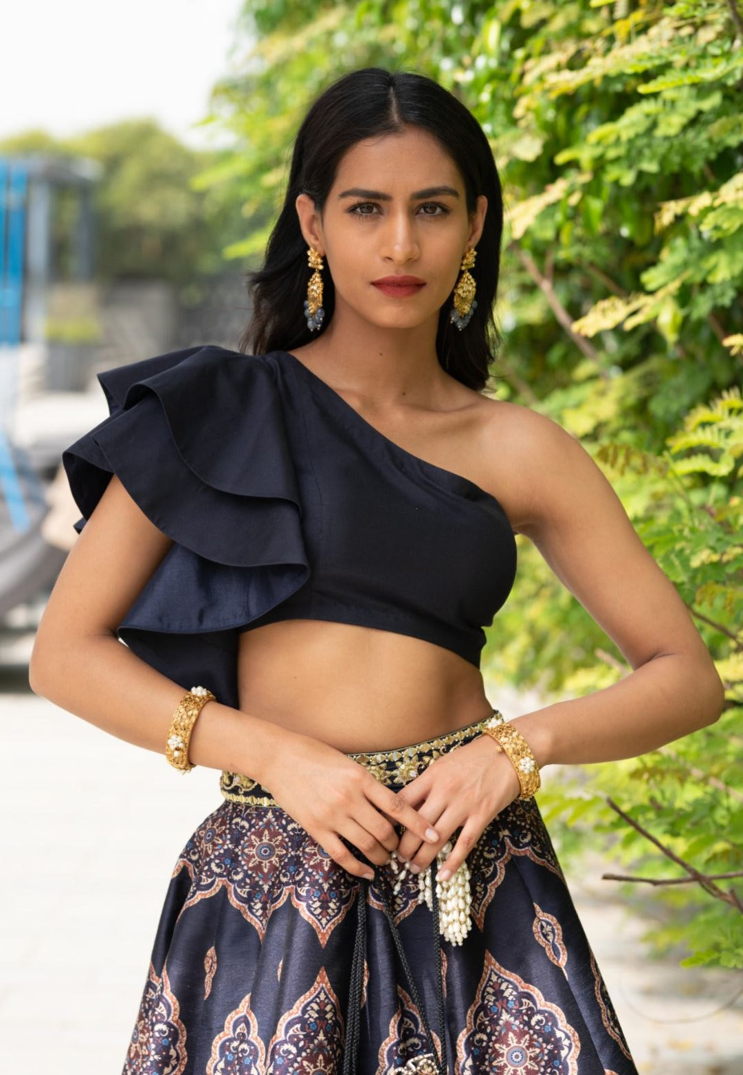 Keya Printed Lehenga Set - black lehenga