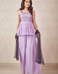 Lavender And Ash Grey Peplum Set - indian outfit for ladies