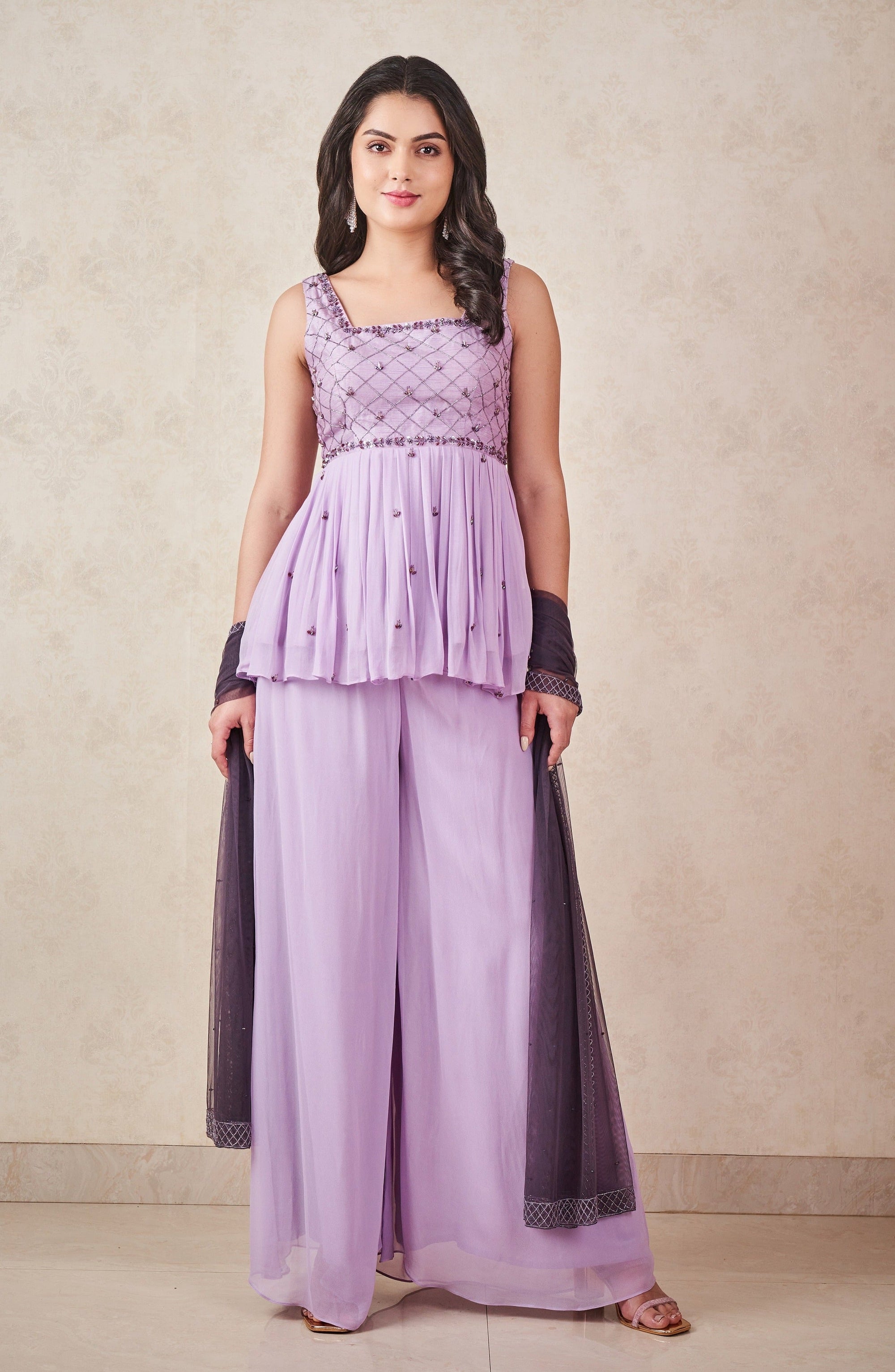 Lavender And Ash Grey Peplum Set - indian outfit for ladies