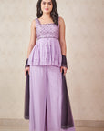 Lavender And Ash Grey Peplum Set - indian outfit for ladies