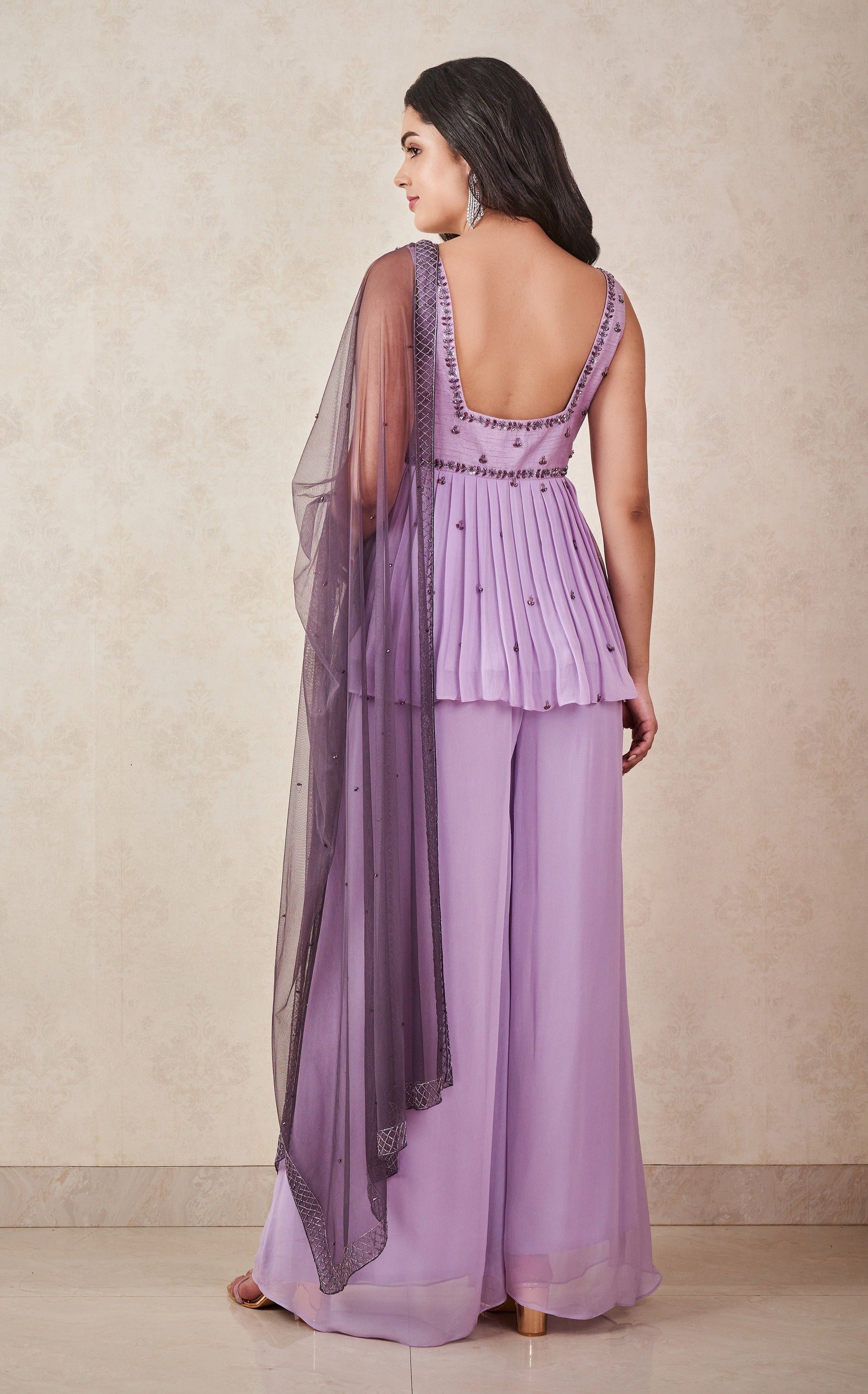 Lavender And Ash Grey Peplum Set - indian outfit for ladies