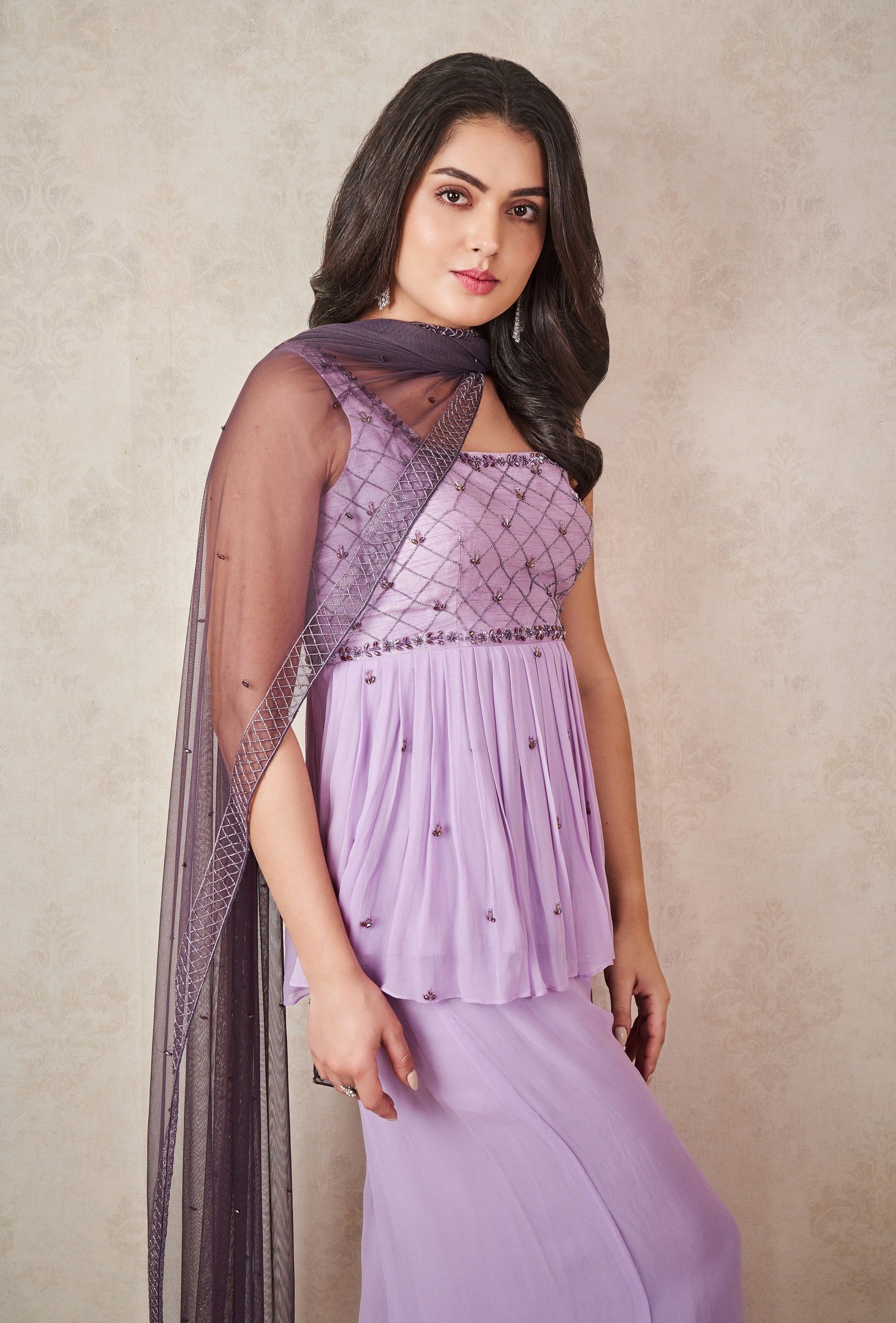 Lavender And Ash Grey Peplum Set - indian outfit for ladies