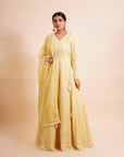 Lemon Yellow Anarkali With Dupatta - yellow anarkali