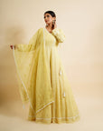 Lemon Yellow Anarkali With Dupatta - yellow anarkali