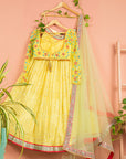 Lemon Yellow Lehenga With Yellow Multicolor Blouse - lehenga choli