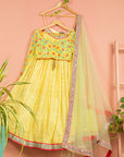 Lemon Yellow Lehenga With Yellow Multicolor Blouse - lehenga choli