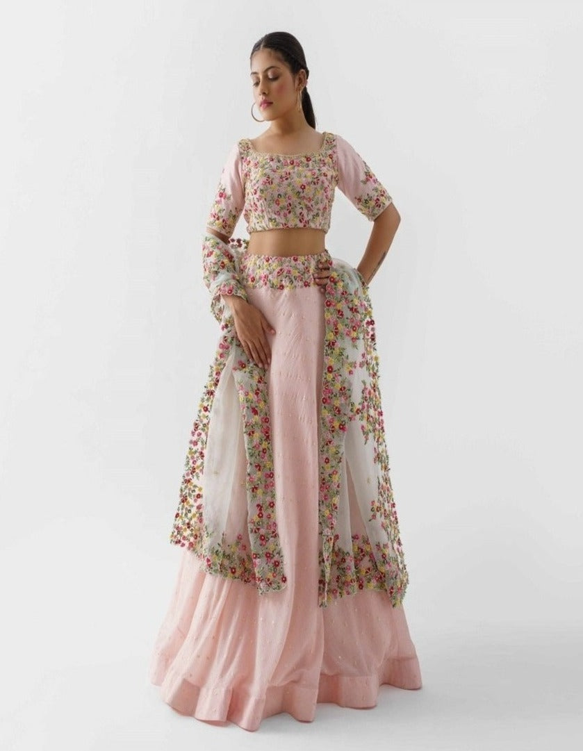 Light Pink Embroidered Lehenga Set - embroidered lehenga