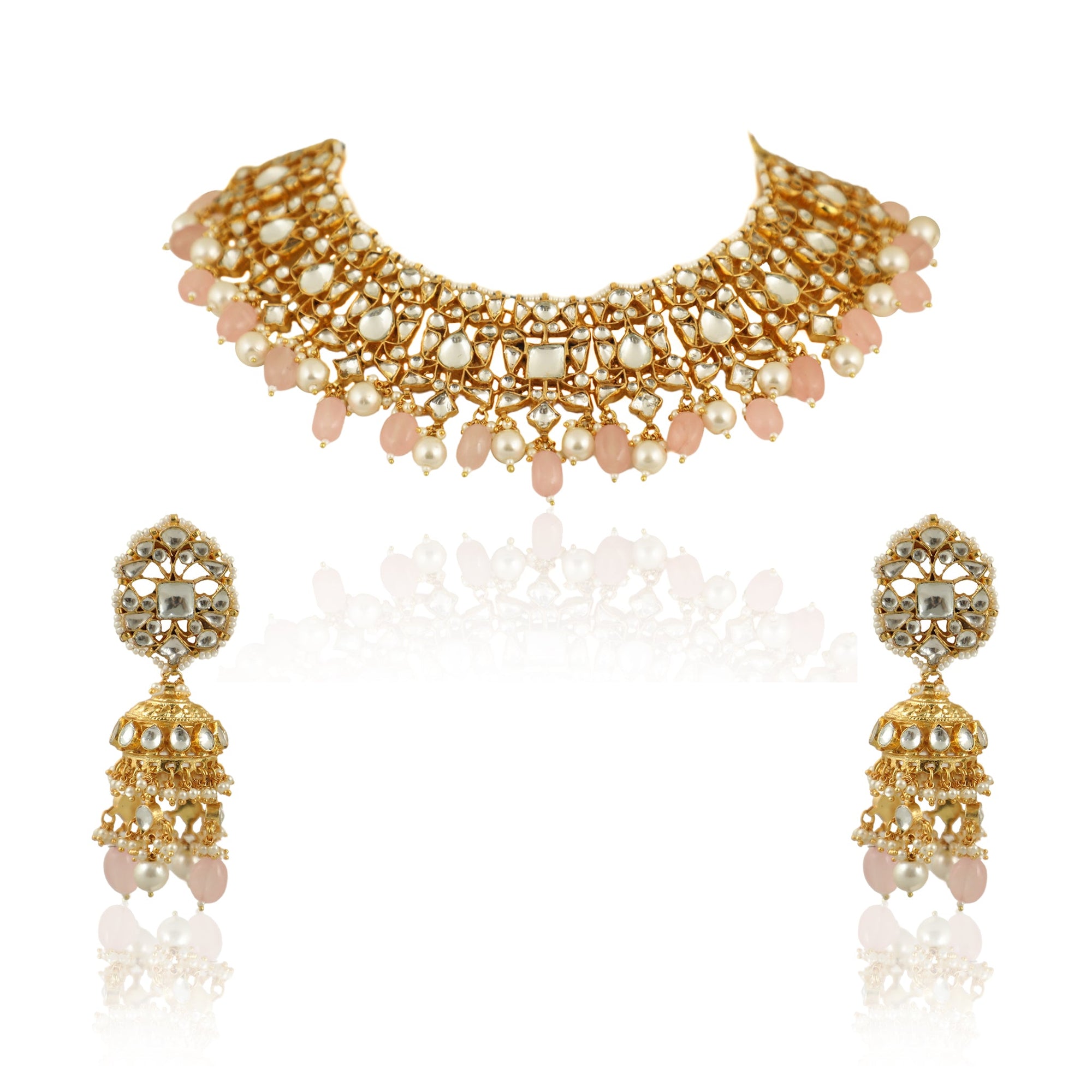 Light Pink White Necklace Set - necklace set
