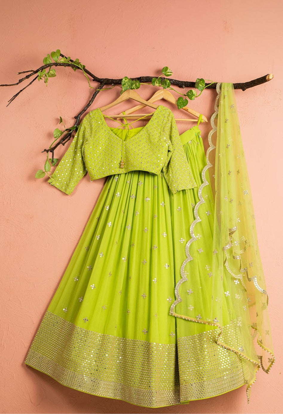 Lime Green Abla Lehenga Set - lehenga set