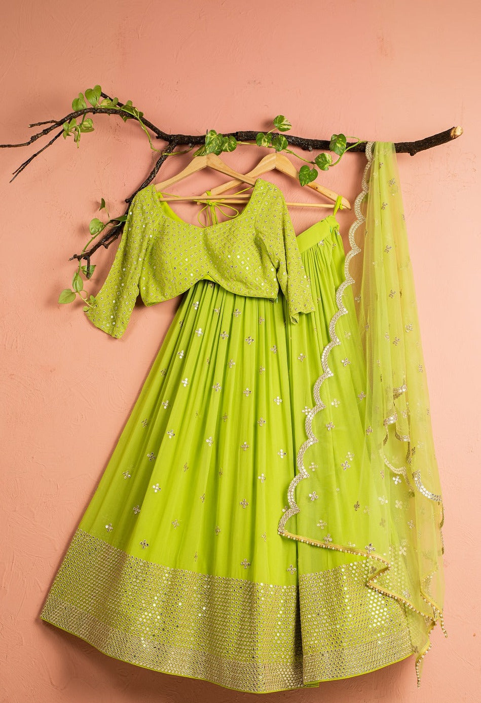 Lime Green Abla Lehenga Set - lehenga set