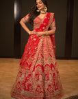 Lucknowi Red Lehenga Set - bridal red lehenga