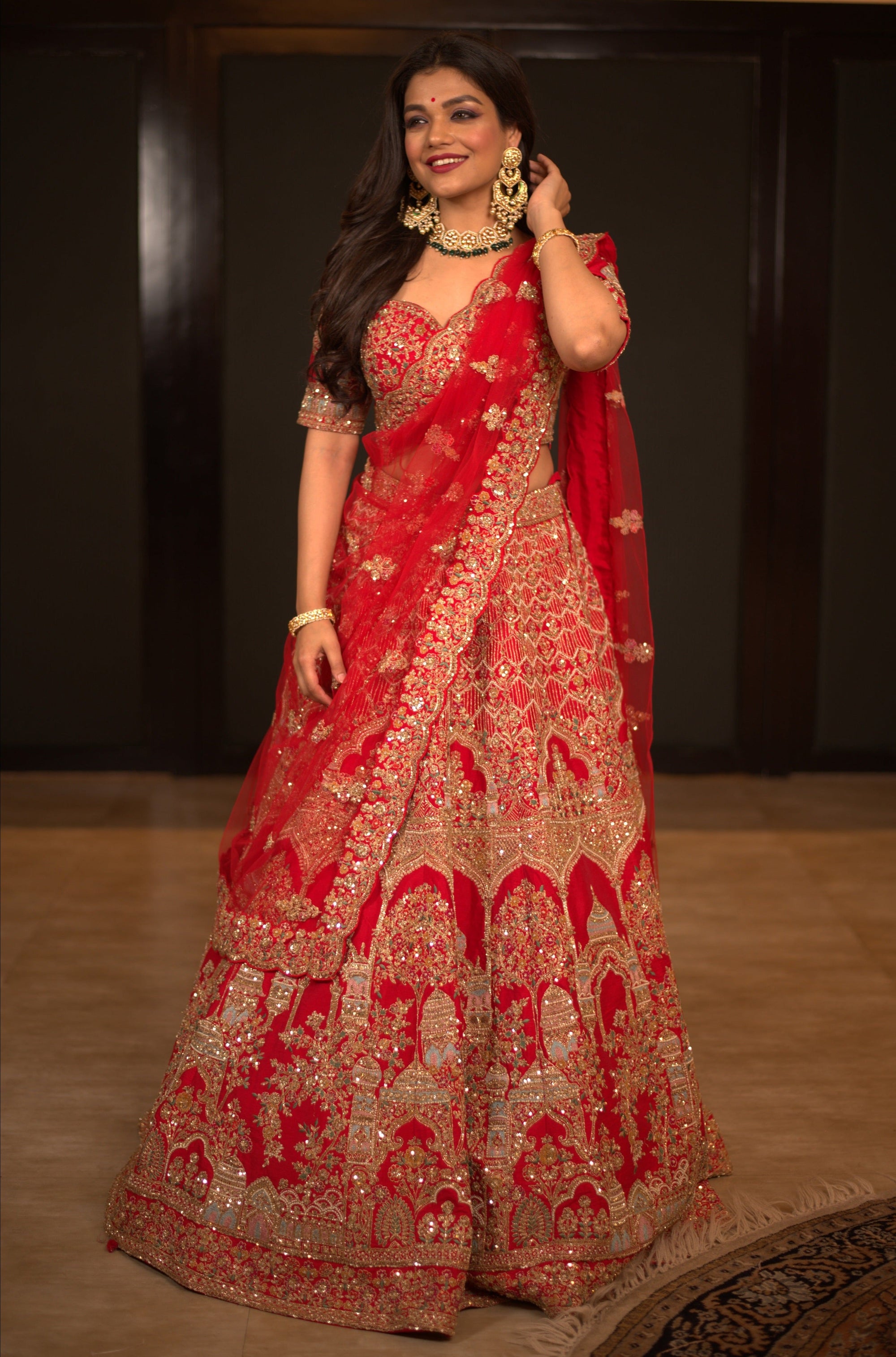 Lucknowi Red Lehenga Set - bridal red lehenga