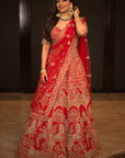 Lucknowi Red Lehenga Set - bridal red lehenga