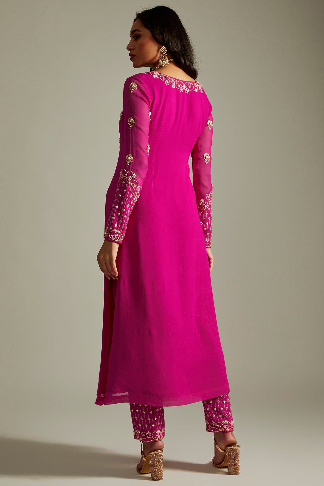 Magenta Kurta Pants Set - indian ethnic attire for women