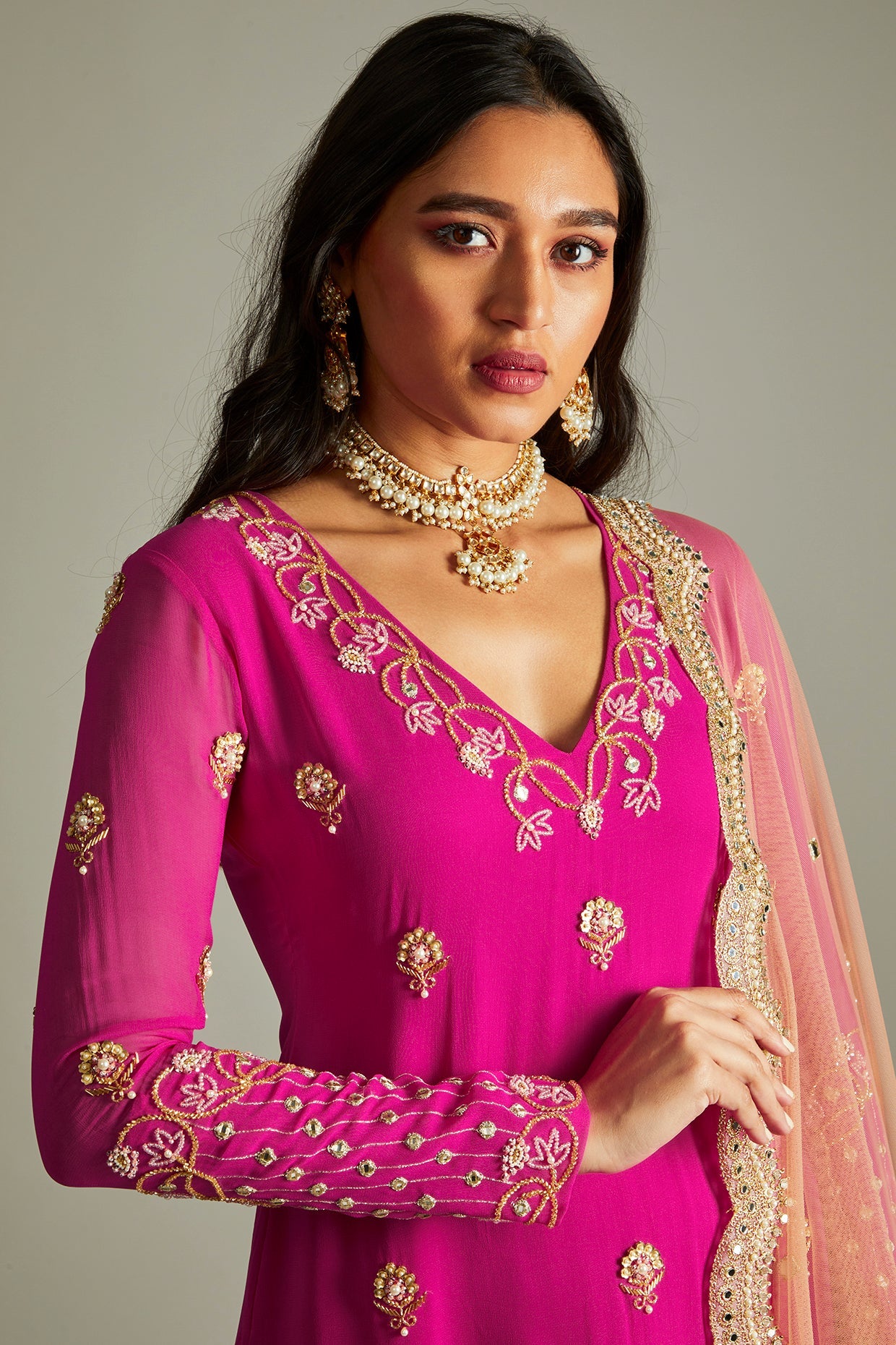 Magenta Kurta Pants Set - indian ethnic attire for women