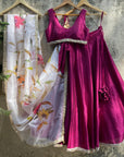 Magenta Lehenga Set with Hand-Painted Dupatta - choli lehenga choli