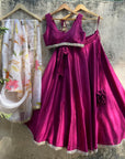 Magenta Lehenga Set with Hand-Painted Dupatta - choli lehenga choli